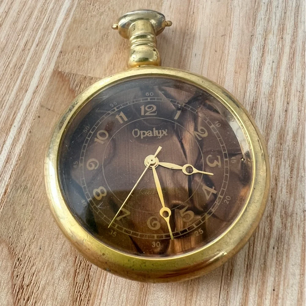 Opalyx gold tone brown dial pocket watch NEW BATTERY